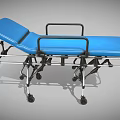 Blue Medical Stretcher with Black Handles and Wheeled Metal Frame for Hospital Transport