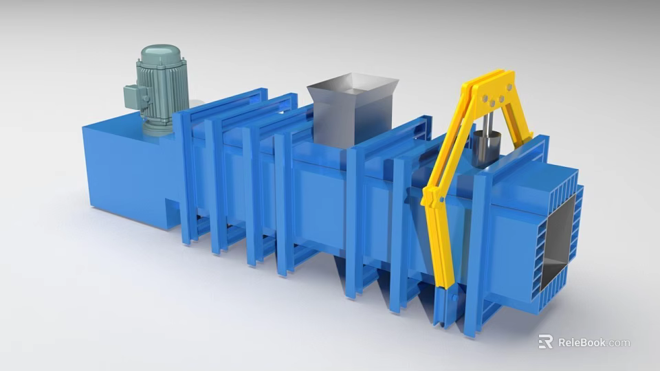 Industrial Heavy Duty Equipment with Blue Body Yellow Mechanical Arm Metal Hopper and Motor 3d model 