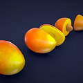 Fresh Mango Fruits Whole And Sliced With Pit Arranged On Dark Surface