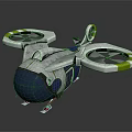 Futuristic Space Aerospace Drone With Blue Body White Rotors Yellow Stripes Landing Gear Details