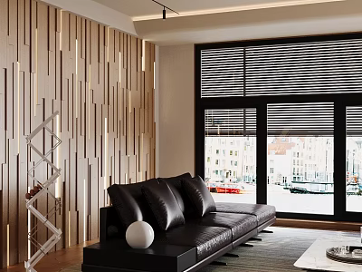 Decorative Ornament Set with White Spherical Piece Geometric Shelf in Modern Living Room Wooden Wall 3d model