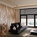 Decorative Ornament Set with White Spherical Piece Geometric Shelf in Modern Living Room Wooden Wall