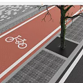 Modern Urban Street Tree Pit With Gray Paving And Red Cycle Lane