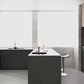 Modern Kitchen Interior Design With Island Counter Cabinets Bar Stools And Natural Light