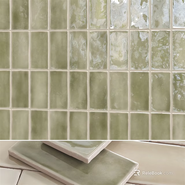 Green Ceramic Tile Floor With Rectangular Matte Finish And Seamless Layout 3d model 