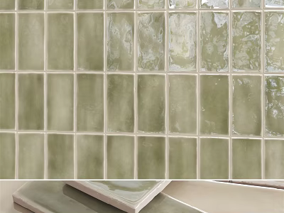 Green Ceramic Tile Floor With Rectangular Matte Finish And Seamless Layout 3d model