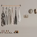 Wall Mounted Hook With Hanging Clothes Handbag Hat And Shoes Organization 3d model