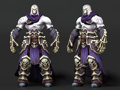 Game Movie Character With Purple Cloak White Skin And Skeleton Armor Design 3d model