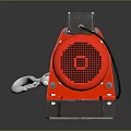 Industrial Red Electric Winch With Motor Steel Cable On Black Platform
