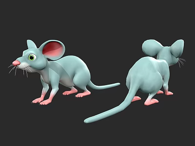 Light Blue Cartoon Mouse 3D Model With Large Ears And Pink Feet From Different Angles 3d model