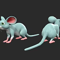 Light Blue Cartoon Mouse 3D Model With Large Ears And Pink Feet From Different Angles