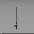 Long Metal Sword With Sharp Blade And Decorative Hilt Standing On Gray Background