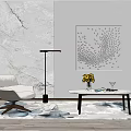 Modern White Sofa And Marble Coffee Table Set With Wall Art Lamp And Patterned Rug 3d model