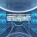 Modern High Tech Control Room Interior With Blue Lighting Control Consoles And Multiple Displays 3d model