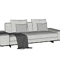 Modern Light Fabric Sectional Sofa With Multiple Pillows And Throw Blanket 3d model