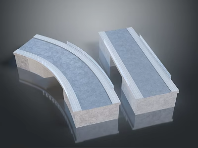 Modern Arched and Straight Bridge Models with Concrete Base and Gray Surface 3d model