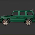 Stylish Green SUV with Roof Rack Red Accented Wheels and Tough Front Grille Design