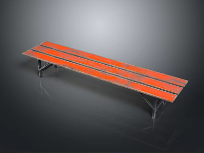 Long Orange Wooden Bench with Sturdy Metal Legs for Indoor Outdoor Use 3d model