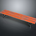 Long Orange Wooden Bench with Sturdy Metal Legs for Indoor Outdoor Use