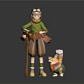 Man in Green Outfit With Helmet Goggles Cane Brown Bag and Corgi With Ice Cream