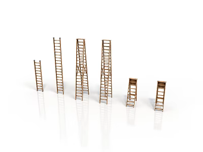 Different Sizes Wooden Ladders For Home Daily Use And Storage Needs 3d model