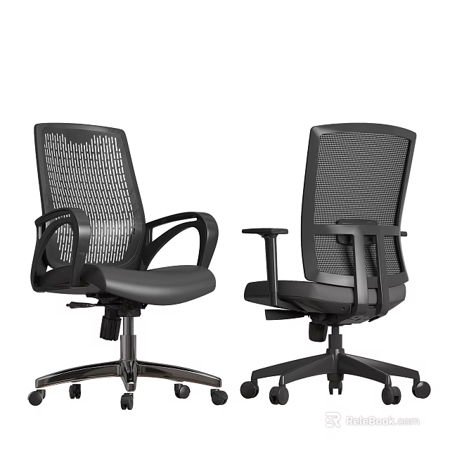 Modern Black Mesh Back Office Chairs with Armrests and Rolling Base 3d model