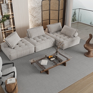 Silent cream sofa combination living room 3d model