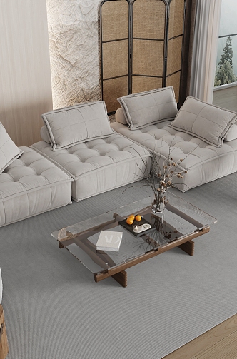 Silent cream sofa combination living room 3d model