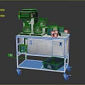 Stainless Steel Kitchen Cart With Wheels Electrical Appliances Cups Containers And Blue Basket