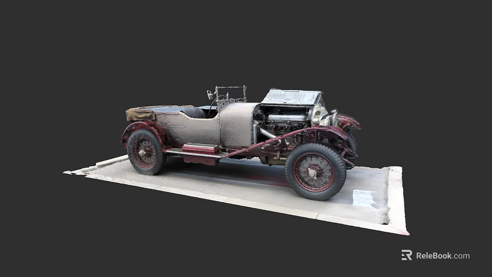 Vintage Classic Car With Open Top Design Exposed Engine And Display Platform 3d model 