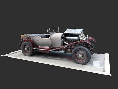 Vintage Classic Car With Open Top Design Exposed Engine And Display Platform 3d model