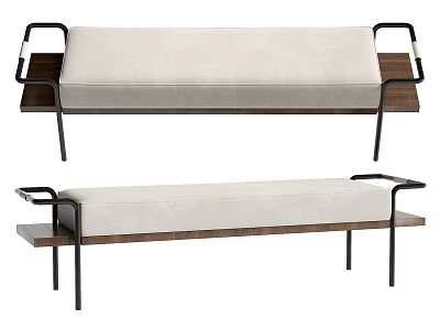 Modern Bench Design With Wooden Accents Metal Frame And Light Cushion 3d model