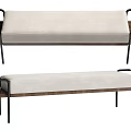Modern Bench Design With Wooden Accents Metal Frame And Light Cushion