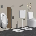 White Modern Toilet And Urinal In Public Restroom With Wall Signs And Anti Slip Mats