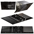 Modern Kitchen Appliances Set Featuring Black Glass Gas Stove Cooktop And Range Hood