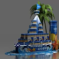 Ship Shaped Commercial Display Unit with Beer Bottles Palm Tree and Starfish Decorations