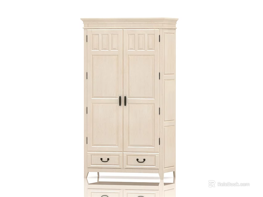 White Modern Wardrobe With Double Doors And Drawers Wooden Design For Bedroom 3d model 