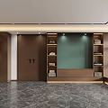 Modern Walk in Closet With Hanging Clothes Shelves And Marble Floor