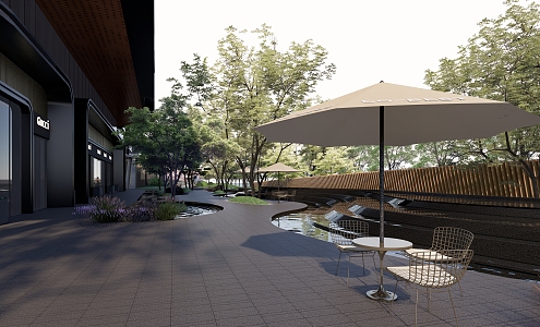 Modern Garden Landscape Commercial Landscape Internet Celebrity Commercial Street Parasol Combination Waterscape Falling 3d model