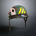Weapon Themed Military Helmet With Green Finish Ace Of Spades Sticker And Yellow Stripes