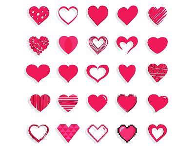 Stylish Wall Decor Featuring Various Red Heart Shaped Designs And Patterns 3d model