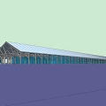 Modern Public Building With Long Span Sloped Roof And Glass Facade