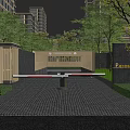 Modern Residential Entrance With Trees Paved Path Eunew Signage And Landscaping