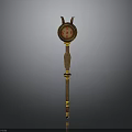 Golden Wooden Scepter With Round Top And Red Emblem Design