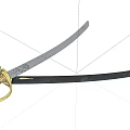 Traditional Curved Sword With Golden Hilt Black Scabbard And Engraved Blade Design