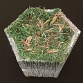 Green Plants and Moss Growing in Hexagonal Stacked Stone Planter with Textured Surface 3d model