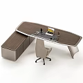 Modern Minimalist Home Office Desk With Wooden Top Laptop Drawer Unit And Ergonomic Chair