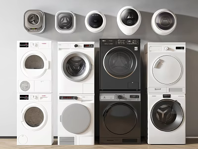 Various Modern Washing Machines With Different Designs And Color Options 3d model