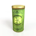 Green Decorative Tin Can With Gold Lid And Floral Pattern For Storage