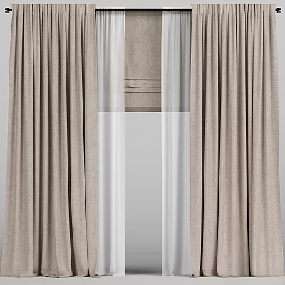 Beige Linen Curtains With Sheer Insert For Modern Home Interior Design 3d model